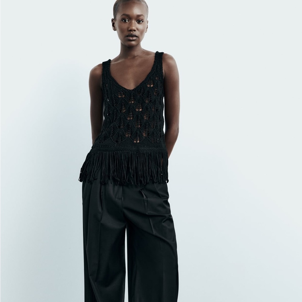 Zara Fringe Knit Top / Cover-Up. - Picture 3 of 8